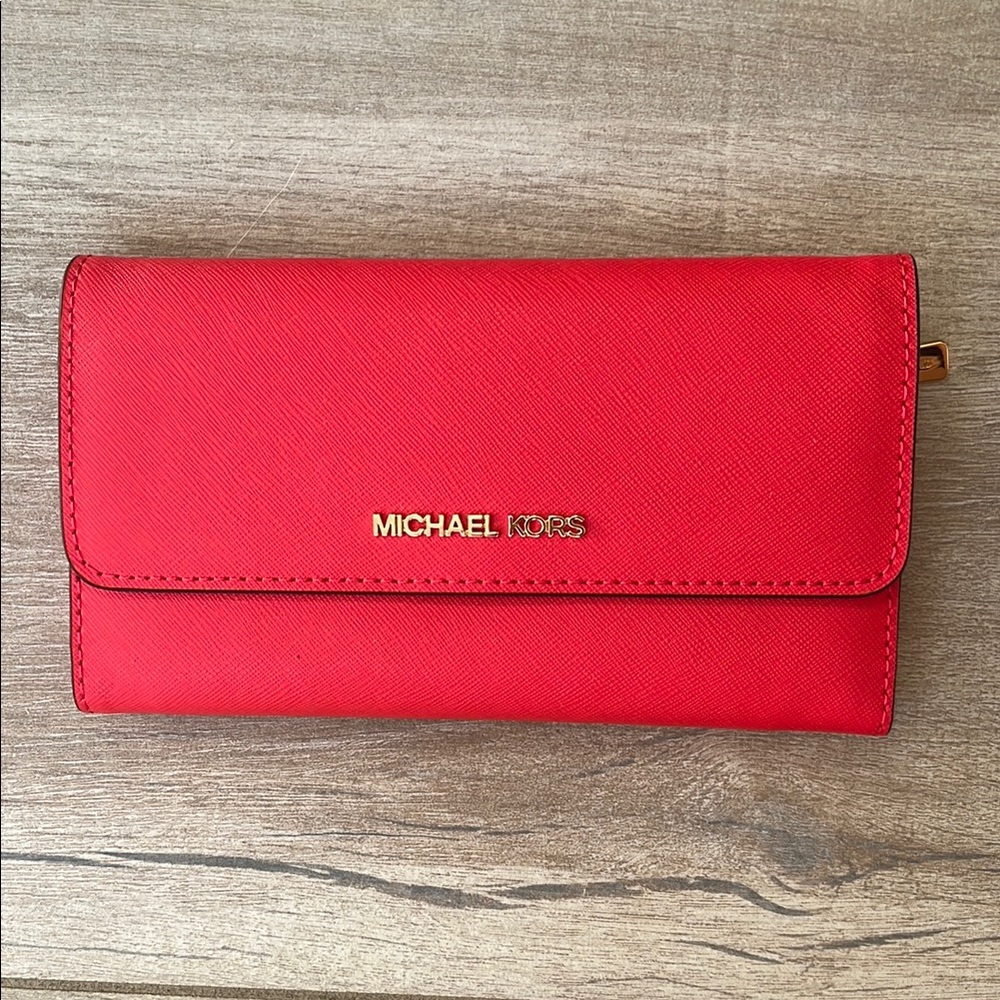 Michael Kors Red Jet Set Travel Leather Wallet